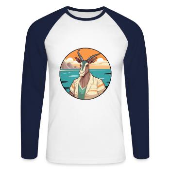 Oryx Aquarelle Dessin Animé Kawaii Clipart Animal - T-shirt baseball manches longues Homme - blanc/marine - Devant - Nik (191cm)