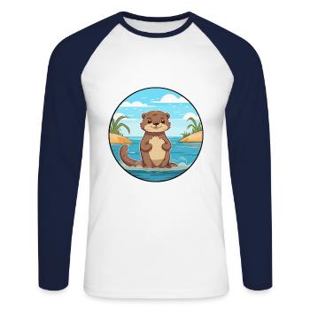 Otter Watercolor Cartoon Kawaii Clipart Animal - Unisex Long Sleeve Baseball T-Shirt - white/navy - Front - Nik (191cm)