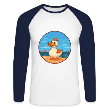 Canard aquarelle dessin animé kawaii clipart animal - T-shirt baseball manches longues Homme - blanc/marine - Devant - Nik (191cm)