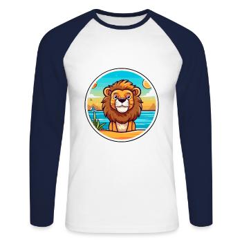 Lion aquarelle dessin animé Kawaii Clipart Animal - T-shirt baseball manches longues Homme - blanc/marine - Devant - Nik (191cm)