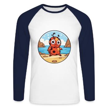 Ladybug Watercolor Cartoon Kawaii Clipart Animal - Unisex Long Sleeve Baseball T-Shirt - white/navy - Front - Nik (191cm)