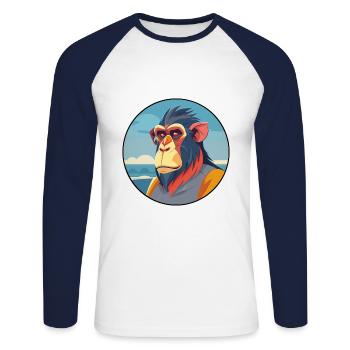 Mandrill aquarelle dessin animé Kawaii Clipart Animal - T-shirt baseball manches longues Homme - blanc/marine - Devant - Nik (191cm)