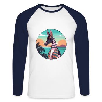Okapi Watercolor Cartoon Kawaii Clipart Animal - Unisex Long Sleeve Baseball T-Shirt - white/navy - Front - Nik (191cm)