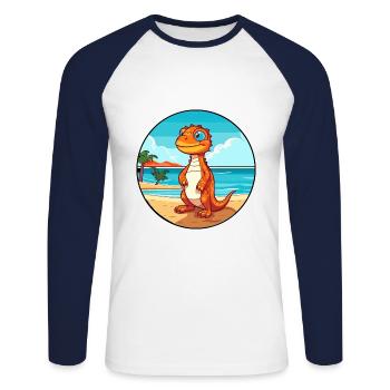 Lizard Watercolor Cartoon Kawaii Clipart Animal - Unisex Long Sleeve Baseball T-Shirt - white/navy - Front - Nik (191cm)