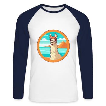 Lama Aquarell Cartoon Kawaii Clipart Tier - Unisex Baseballshirt langarm - Weiß/Navy - Vorne - Nik (191cm)