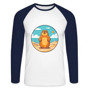 Murmeltier Aquarell Cartoon Kawaii Clipart Tier - Unisex Baseballshirt langarm - Weiß/Navy - Vorne - Nik (191cm)