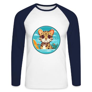 Ocelot Watercolor Cartoon Kawaii Clipart Animal - Unisex Long Sleeve Baseball T-Shirt - white/navy - Front - Nik (191cm)