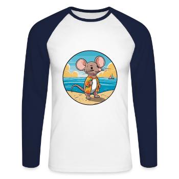 Mouse Watercolor Cartoon Kawaii Clipart Animal - Unisex Long Sleeve Baseball T-Shirt - white/navy - Front - Nik (191cm)