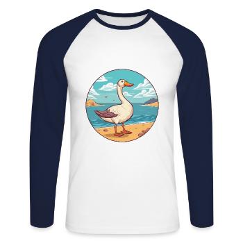 Goose Watercolor Cartoon Kawaii Clipart Animal - Unisex Long Sleeve Baseball T-Shirt - white/navy - Front - Nik (191cm)