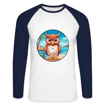 Eule Aquarell Cartoon Kawaii Clipart Tier - Unisex Baseballshirt langarm - Weiß/Navy - Vorne - Nik (191cm)