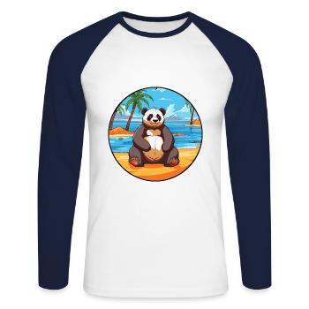 Panda Aquarell Karikatur Kawaii Clipart Tier - Unisex Baseballshirt langarm - Weiß/Navy - Vorne - Nik (191cm)