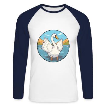 Cygne aquarelle dessin animé Kawaii Clipart Animal - T-shirt baseball manches longues Homme - blanc/marine - Devant - Nik (191cm)