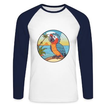 Parrot Watercolor Cartoon Kawaii Clipart Animal - Unisex Long Sleeve Baseball T-Shirt - white/navy - Front - Nik (191cm)