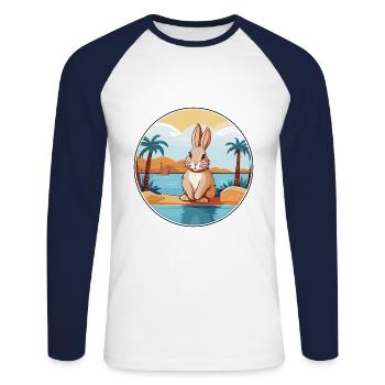 Rabbit Watercolor Cartoon Kawaii Clipart Animal - Unisex Long Sleeve Baseball T-Shirt - white/navy - Front - Nik (191cm)