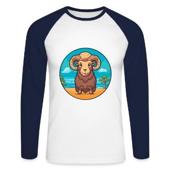 Ram Watercolor Cartoon Kawaii Clipart Animal - Unisex Long Sleeve Baseball T-Shirt - white/navy - Front - Nik (191cm)
