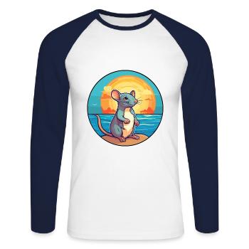 Rat Watercolor Cartoon Kawaii Clipart Animal - Unisex Long Sleeve Baseball T-Shirt - white/navy - Front - Nik (191cm)