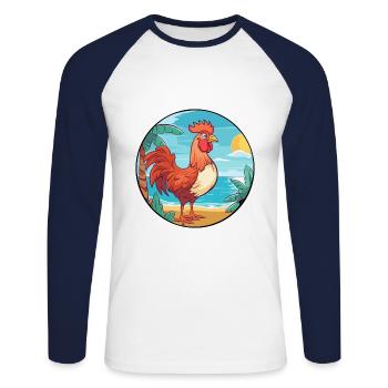 Hahn Aquarell Karikatur Kawaii Clipart Tier - Unisex Baseballshirt langarm - Weiß/Navy - Vorne - Nik (191cm)