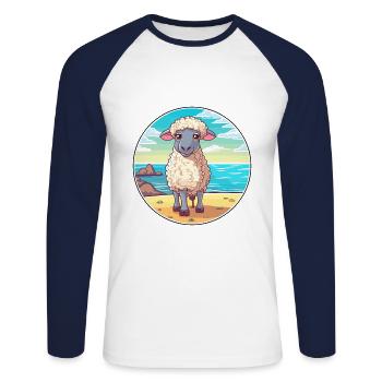 Sheep Watercolor Cartoon Kawaii Clipart Animal - Unisex Long Sleeve Baseball T-Shirt - white/navy - Front - Nik (191cm)