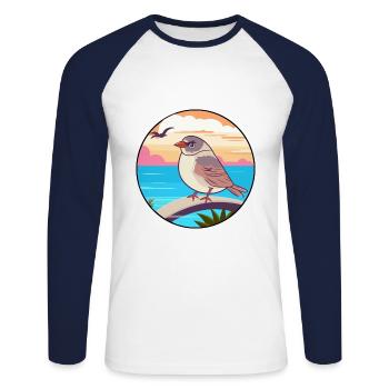 Sparrow Watercolor Cartoon Kawaii Clipart Animal - Unisex Long Sleeve Baseball T-Shirt - white/navy - Front - Nik (191cm)