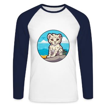 Schneeleopard Aquarell Karikatur Kawaii Clipart Haustier - Unisex Baseballshirt langarm - Weiß/Navy - Vorne - Nik (191cm)