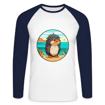 porc-épic aquarelle dessin animé Kawaii Clipart Animal - T-shirt baseball manches longues Homme - blanc/marine - Devant - Nik (191cm)