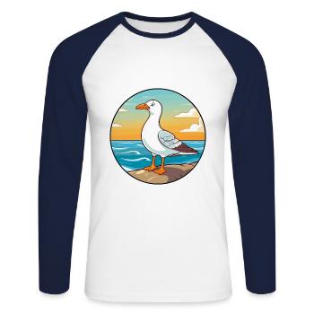Mouette aquarelle dessin animé Kawaii Clipart Animal - T-shirt baseball manches longues Homme - blanc/marine - Devant - Nik (191cm)