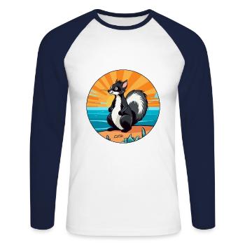 Skunk Aquarelle Dessin animé Kawaii Clipart Animal - T-shirt baseball manches longues Homme - blanc/marine - Devant - Nik (191cm)