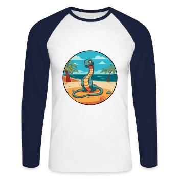 Schlange Aquarell Cartoon Kawaii Clipart Tier - Unisex Baseballshirt langarm - Weiß/Navy - Vorne - Nik (191cm)
