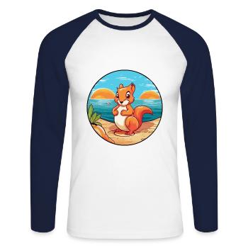 Squirrel Watercolor Cartoon Kawaii Clipart Animal - Unisex Long Sleeve Baseball T-Shirt - white/navy - Front - Nik (191cm)