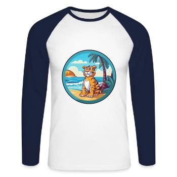 Tiger Watercolor Cartoon Kawaii Clipart Animal - Unisex Long Sleeve Baseball T-Shirt - white/navy - Front - Nik (191cm)