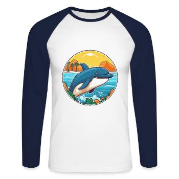 Wal Aquarell Cartoon Kawaii Clipart Tier - Unisex Baseballshirt langarm - Weiß/Navy - Vorne - Nik (191cm)