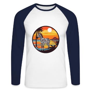 Zebra Watercolor Cartoon Kawaii Clipart Animal - Unisex Long Sleeve Baseball T-Shirt - white/navy - Front - Nik (191cm)