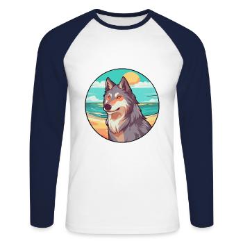 Wolf Aquarell Cartoon Kawaii Clipart Tier - Unisex Baseballshirt langarm - Weiß/Navy - Vorne - Nik (191cm)