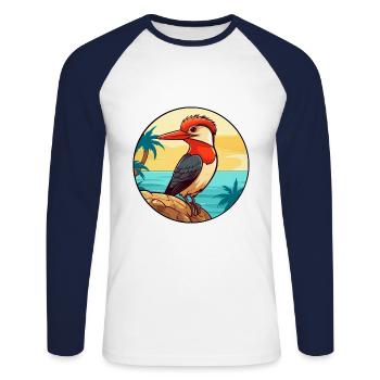 Pic Aquarelle Dessin animé Kawaii Clipart Animal de compagnie - T-shirt baseball manches longues Homme - blanc/marine - Devant - Nik (191cm)