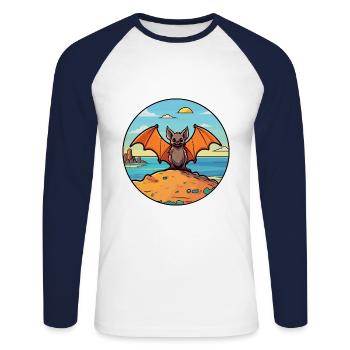 Fledermaus Aquarell Cartoon Kawaii Clipart Tier - Unisex Baseballshirt langarm - Weiß/Navy - Vorne - Nik (191cm)
