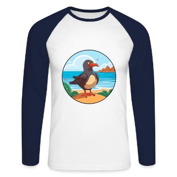 Oiseau Aquarelle Cartoon Kawaii Clipart Animal - T-shirt baseball manches longues Homme - blanc/marine - Devant - Nik (191cm)
