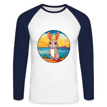Lapin aquarelle dessin animé Kawaii Clipart Animal - T-shirt baseball manches longues Homme - blanc/marine - Devant - Nik (191cm)