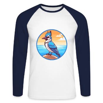 Blue Jay Watercolor Cartoon Kawaii Clipart Animal - Unisex Long Sleeve Baseball T-Shirt - white/navy - Front - Nik (191cm)