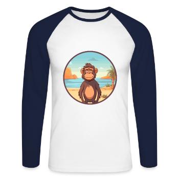 Baboon Watercolor Cartoon Kawaii Clipart Animal - Unisex Long Sleeve Baseball T-Shirt - white/navy - Front - Nik (191cm)