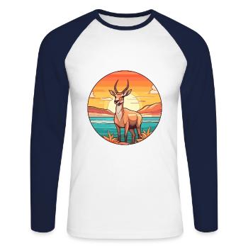 Antilope Aquarell Cartoon Kawaii Clipart Tier - Unisex Baseballshirt langarm - Weiß/Navy - Vorne - Nik (191cm)