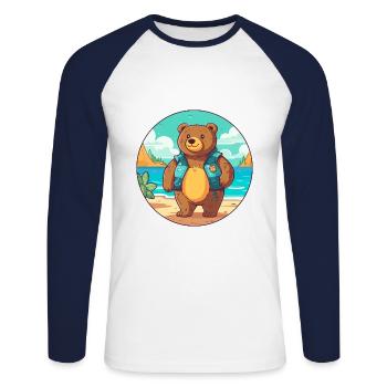 Ours aquarelle dessin animé Kawaii Clipart Animal - T-shirt baseball manches longues Homme - blanc/marine - Devant - Nik (191cm)