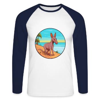 Aardvark aquarelle dessin animé Kawaii Clipart Animal - T-shirt baseball manches longues Homme - blanc/marine - Devant - Nik (191cm)