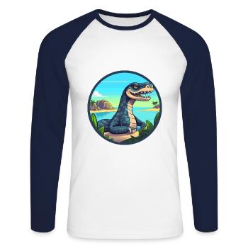 Anaconda aquarelle dessin animé Kawaii Clipart Animal - T-shirt baseball manches longues Homme - blanc/marine - Devant - Nik (191cm)