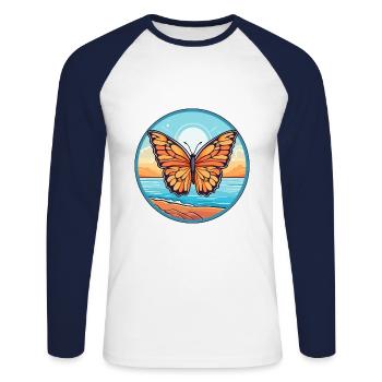 Papillon aquarelle dessin animé Kawaii Clipart Animal - T-shirt baseball manches longues Homme - blanc/marine - Devant - Nik (191cm)