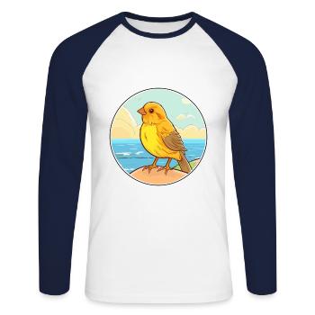 Canari aquarelle dessin animé Kawaii Clipart Animal - T-shirt baseball manches longues Homme - blanc/marine - Devant - Nik (191cm)
