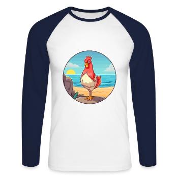 Chicken Watercolor Cartoon Kawaii Clipart Animal - Unisex Long Sleeve Baseball T-Shirt - white/navy - Front - Nik (191cm)
