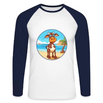 Cow Watercolor Cartoon Kawaii Clipart Animal - Unisex Long Sleeve Baseball T-Shirt - white/navy - Front - Nik (191cm)