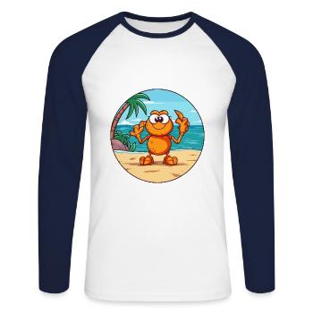 Craw aquarelle dessin animé Kawaii Clipart Animal - T-shirt baseball manches longues Homme - blanc/marine - Devant - Nik (191cm)