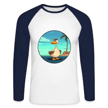 Canard aquarelle dessin animé kawaii clipart animal - T-shirt baseball manches longues Homme - blanc/marine - Devant - Nik (191cm)
