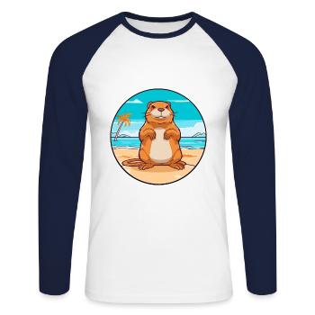 Gopher Watercolor Cartoon Kawaii Clipart Animal - Unisex Long Sleeve Baseball T-Shirt - white/navy - Front - Nik (191cm)